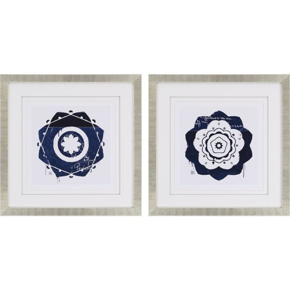 Set of 2 Silver Framed Blue Artwork